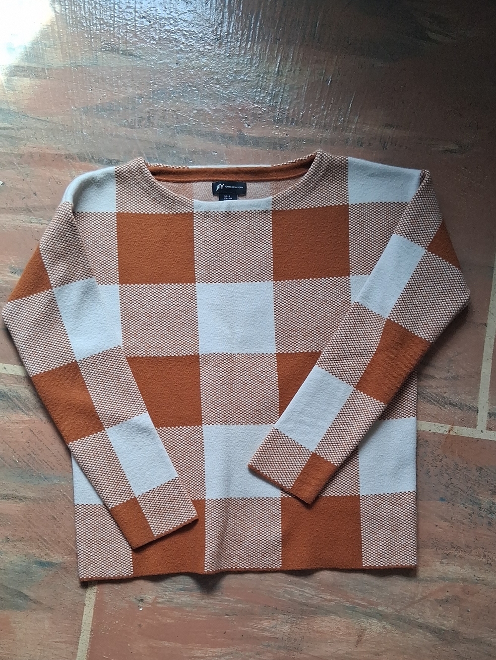Jones New York Checkered Sweater in Rust & White Size Small